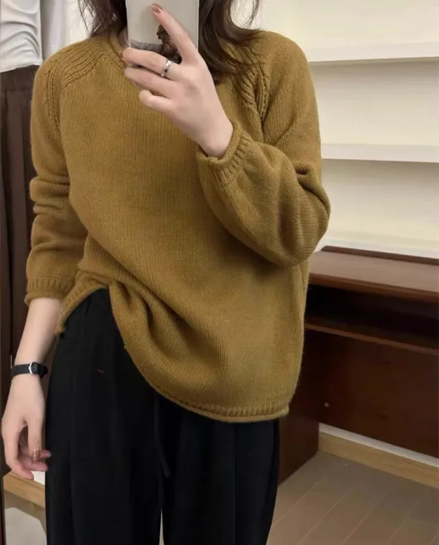 Autumn And Winter Curling Design Solid Color Sweater Autumn Fragrance Green - Shop at LoveMi