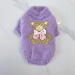 New Winter Dog Cat Bow Tie Bear Sweater - Purple - View 1