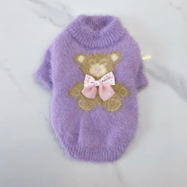 New Winter Dog Cat Bow Tie Bear Sweater Purple - Shop at LoveMi