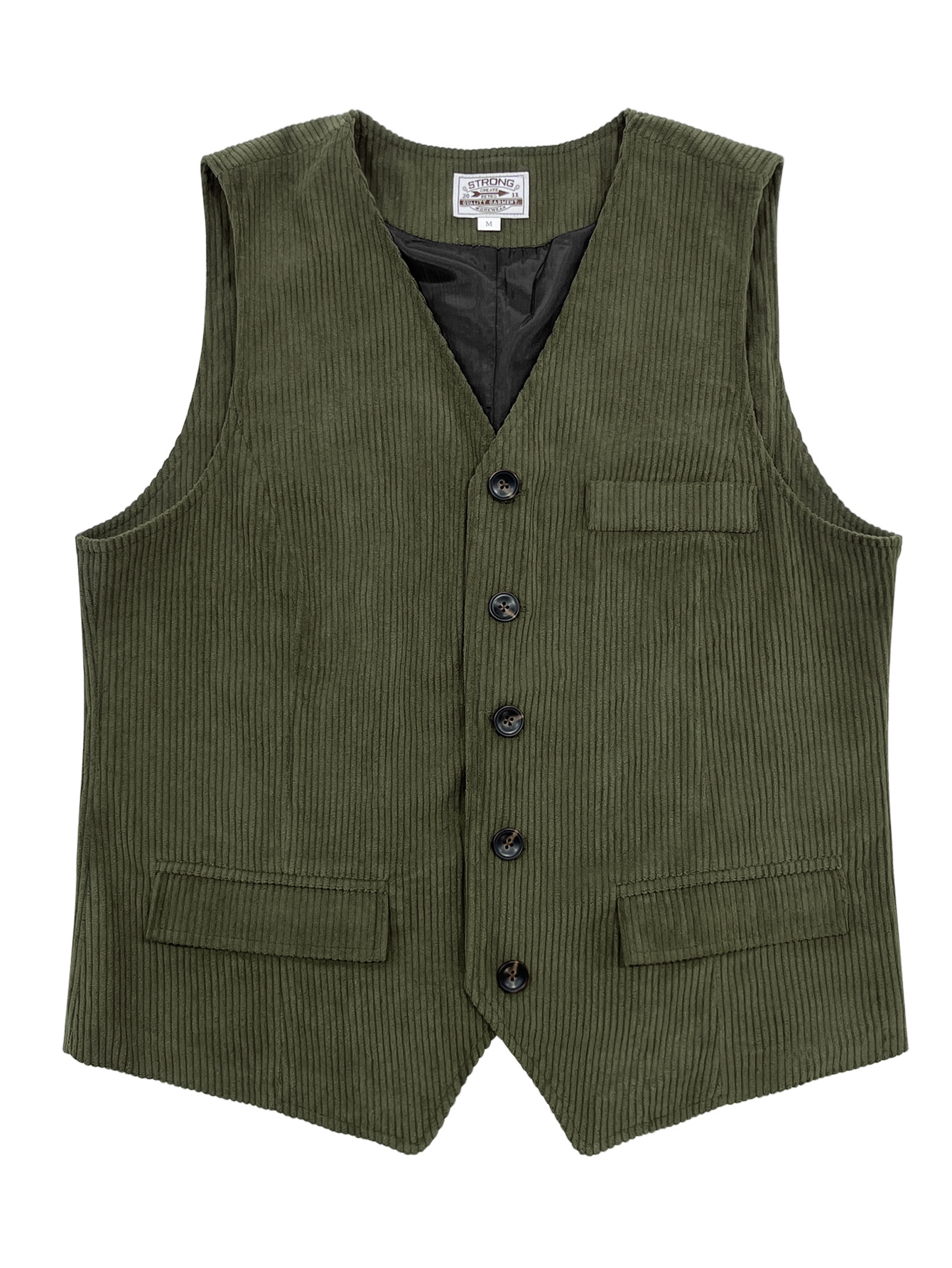 Mens Corduroy Vest With Patchwork Pockets And Outer Jacket