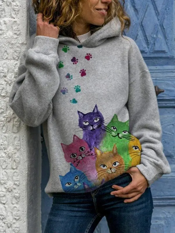Hooded Long Sleeve Digital Printing Loose Casual Sweater For Women Hot 3 L - Shop at LoveMi
