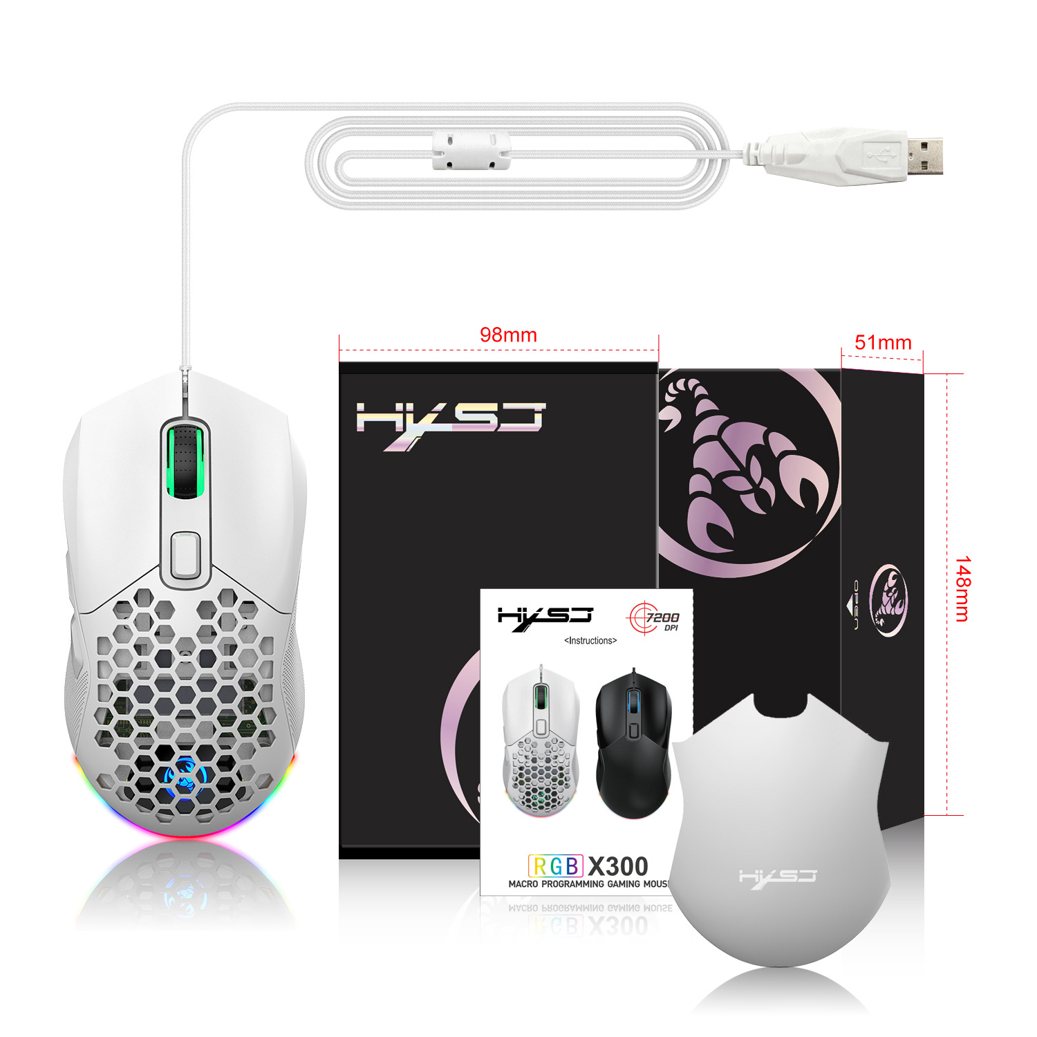 Hollow Out Wired E-sports mus RGB Luminous Lightweight - Miniatyr 2