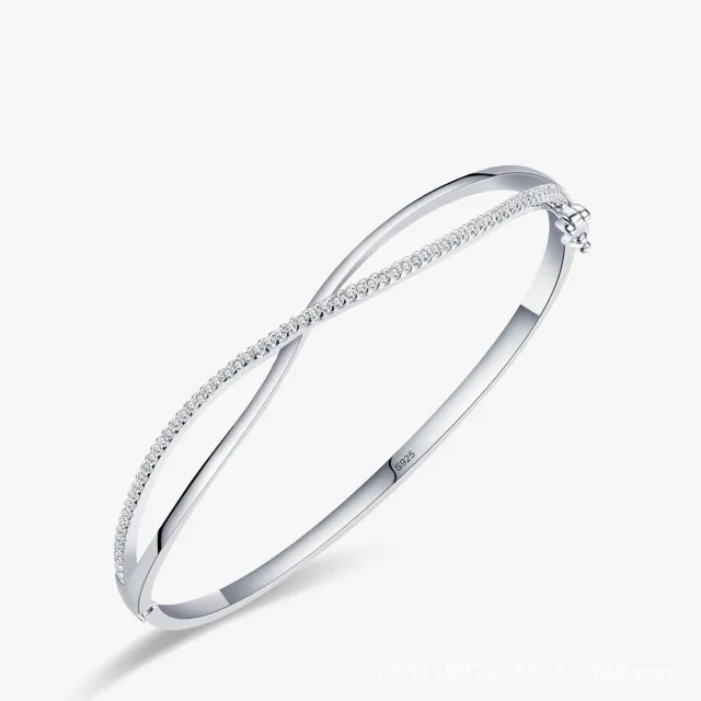 S925 Sterling Silver Cross Diamond Opening Bracelet Temperament Wild 17Cm - Shop at LoveMi