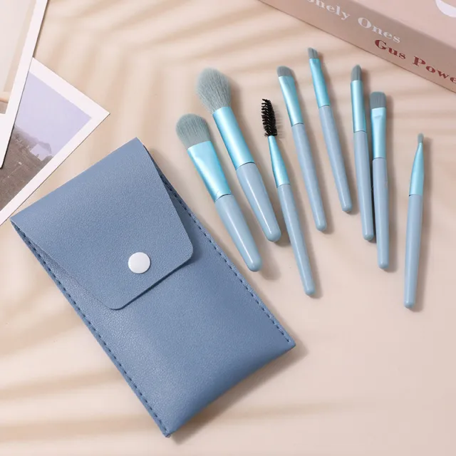 Macarons Mini Makeup Brushes Suit Portable Models Beauty Tools 8 Blue With Bags - Shop at LoveMi