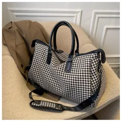 Travel Large Capacity Plaid Colourblock Handbag For Women - Black - View 1