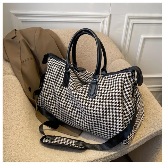 Travel Large Capacity Plaid Colorblock Handbag For Women Black - Shop at LoveMi
