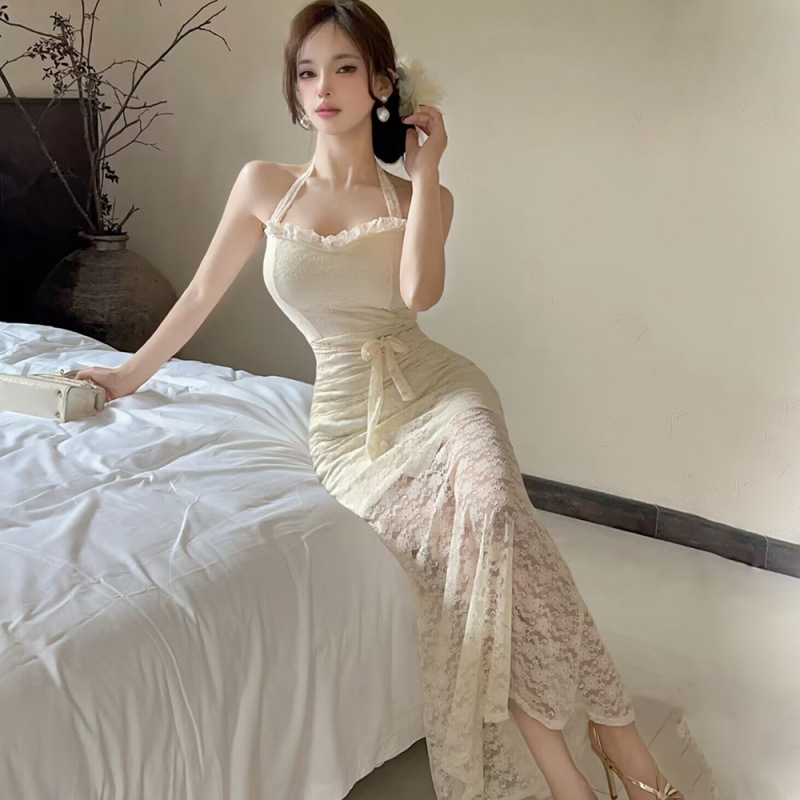 Pure Desire Style Lace Halter Dress Female Summer Light Luxury