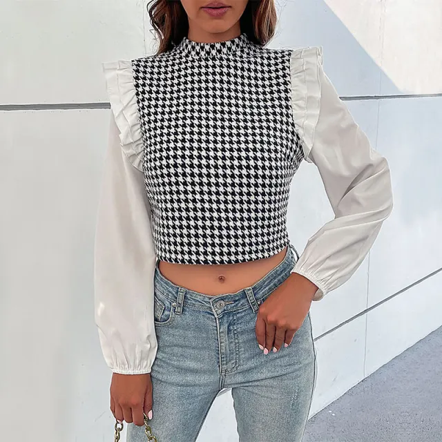 Women's Mid collar Houndstooth Short Black And White - Shop at LoveMi