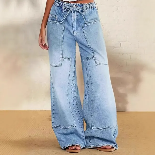 Light Blue Wide Leg Pocket Casual Jeans Light Blue - Shop at LoveMi