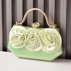 Silk Flower Evening Bag Dress Matching Party - Green - View 1