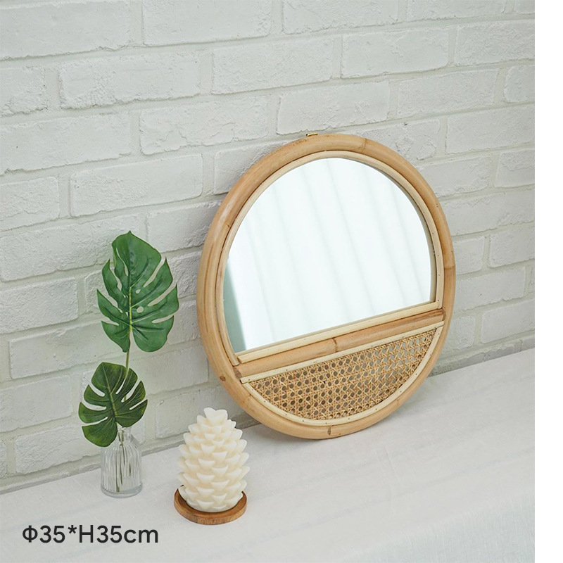Round Vintage Rattan Korean Handmade Makeup Mirror 9