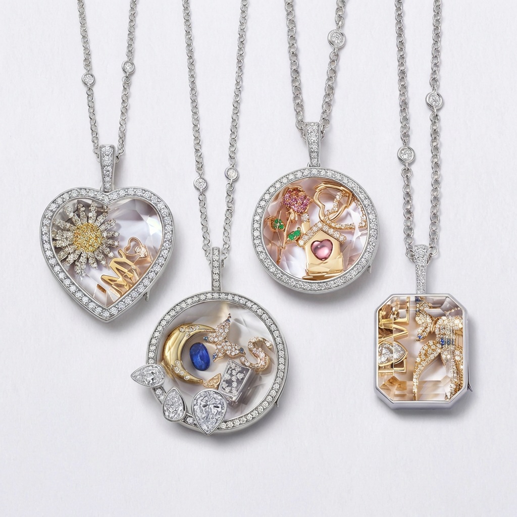 Openable Photo Box With Colorful Zircon 14k Pendant Necklace