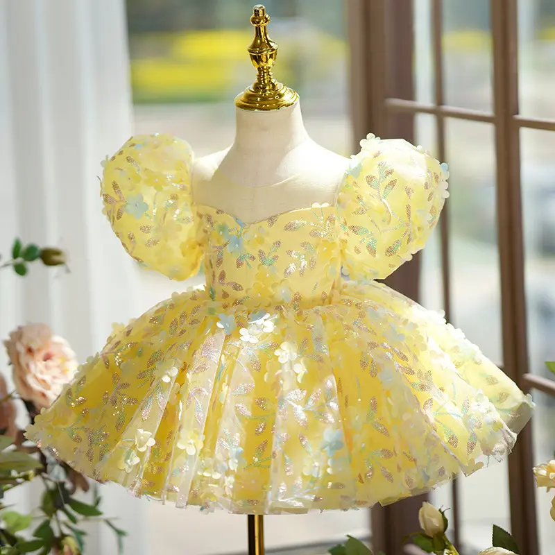 Yellow Puffy Gauze Princess Dress Children's Birthday