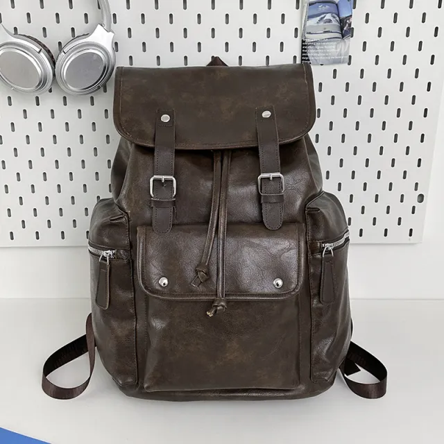 Solid Color Simple Couple Convenient Travel Large Capacity Backpack Brown - Shop at LoveMi