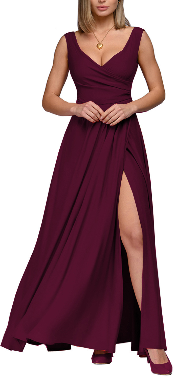 Solid Color Sleeveless Waist Formal Dress