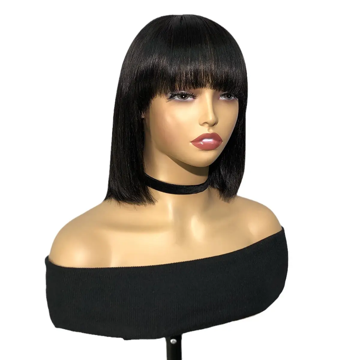 Straight Human Hair Wig with Bangs