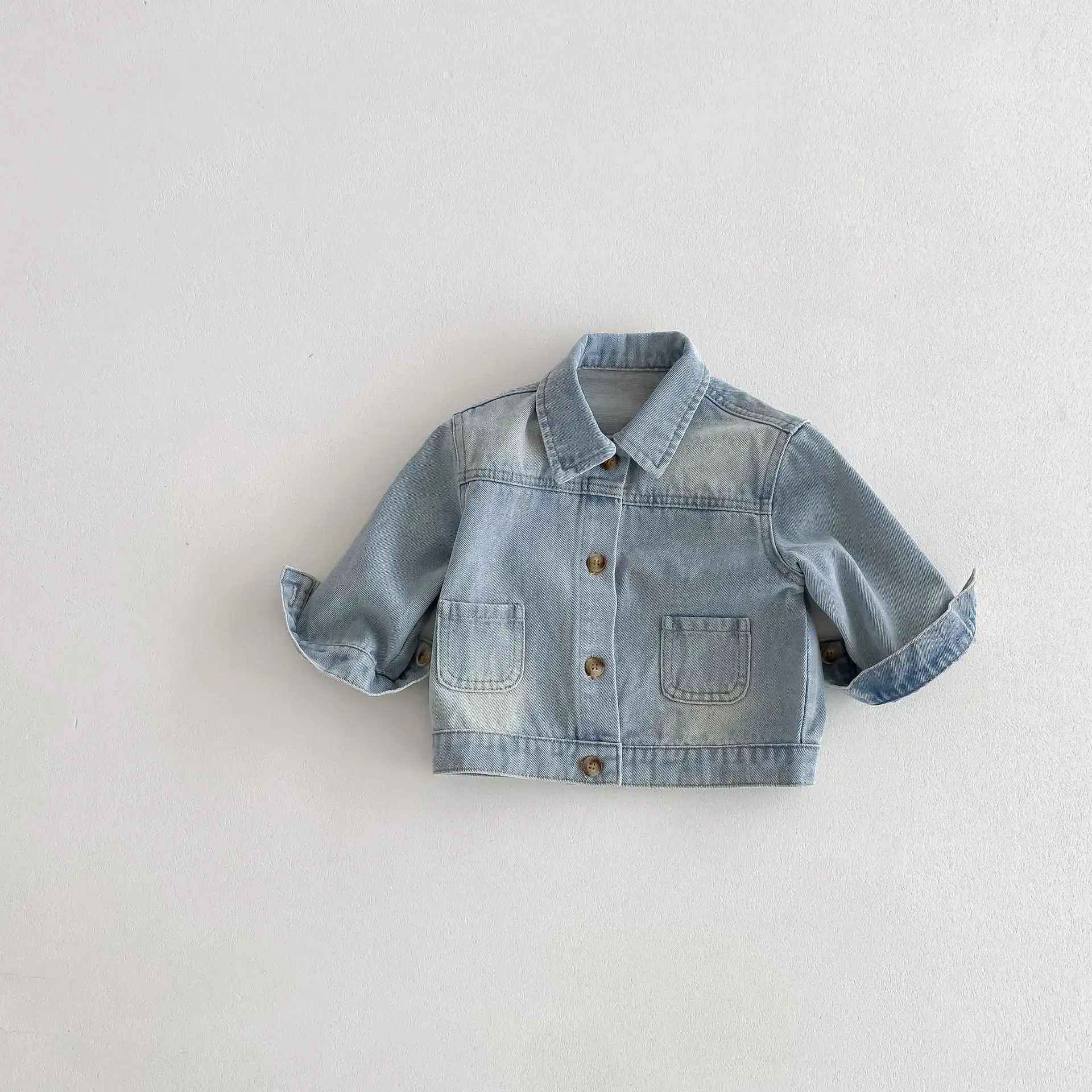 INS Boys' And Girls' Lapel White Fashionable Cardigan Denim Coat