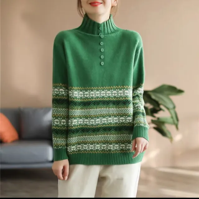 Turtleneck Fashion All match Loose Knitted Sweater Autumn And Winter New Green - Shop at LoveMi