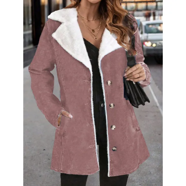 Women's Solid Color Plush Lapel Mid length Coat Reddish Brown - Shop at LoveMi