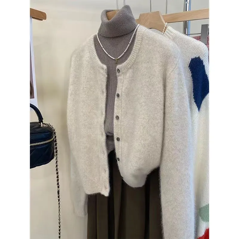 Raccoon Velvet Short Thickened Coat Cardigan Women's Design Sense Niche Small Wool Sweater - Apricot