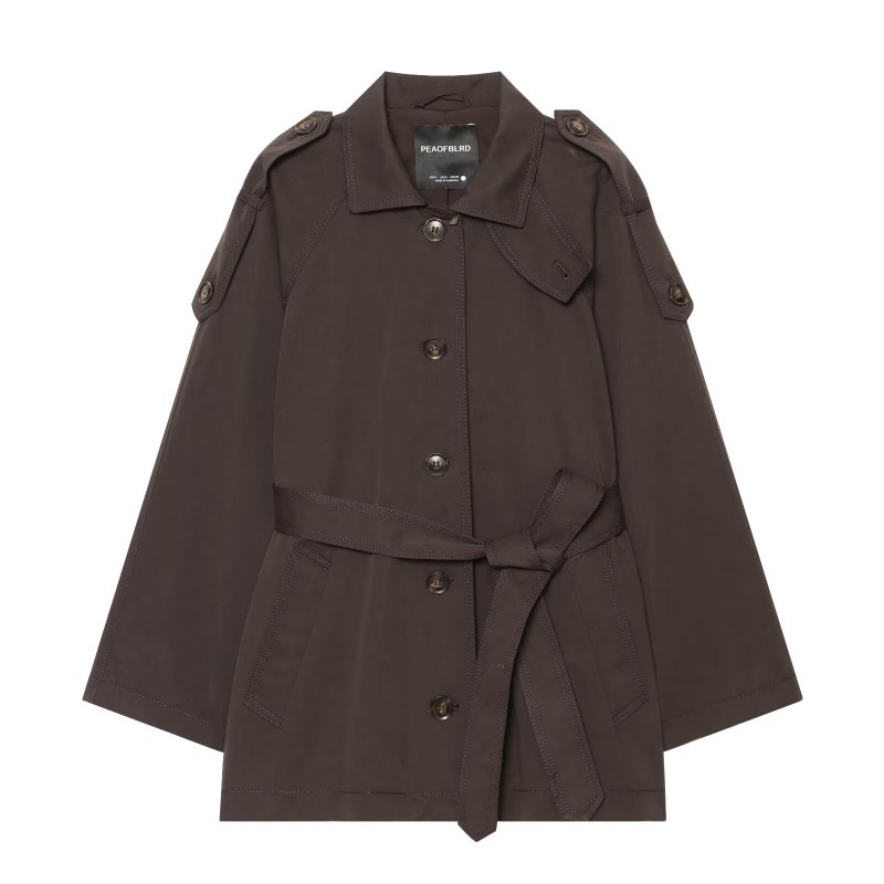 Elegant Belted Twill-textured Trench Coat