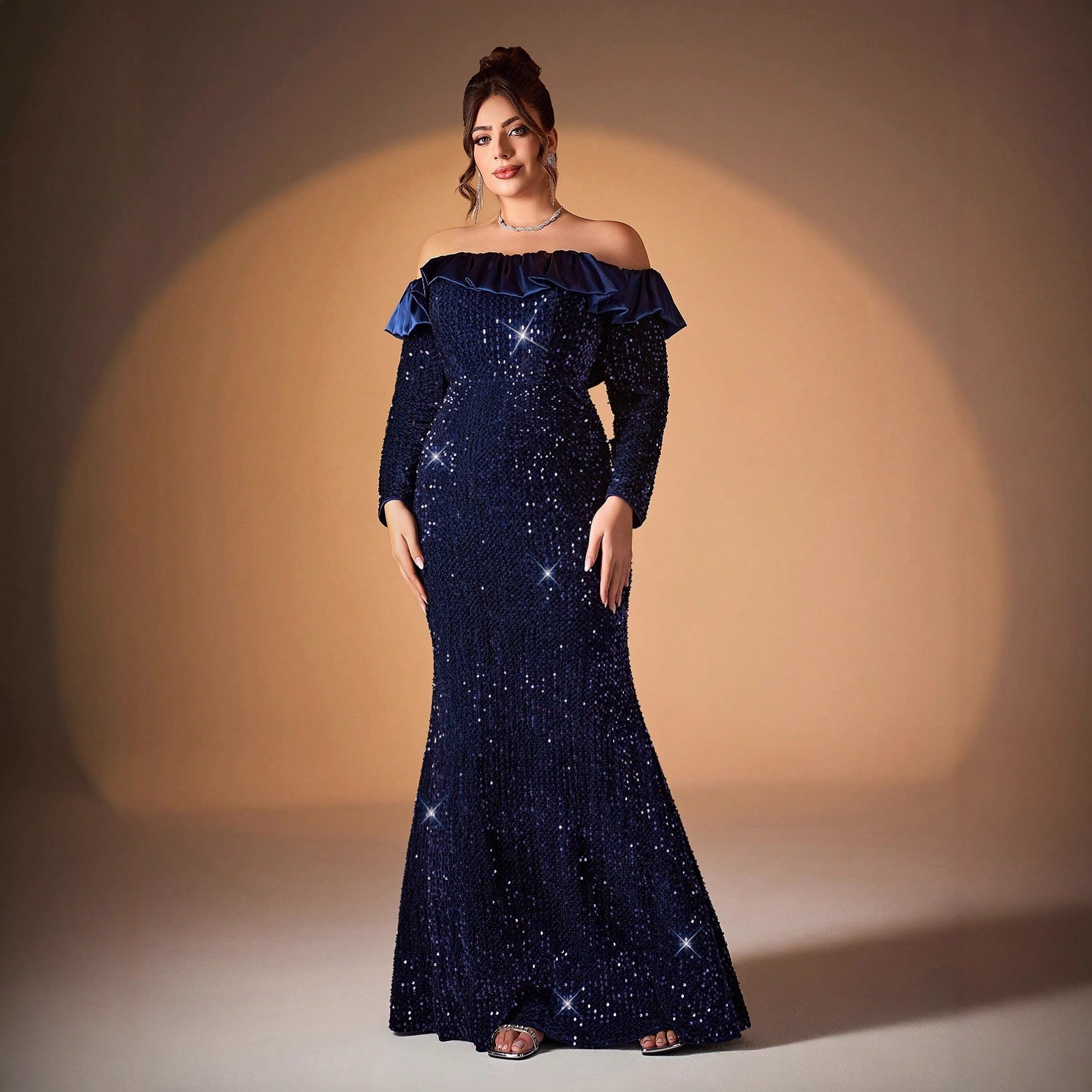 Off-the-shoulder Sequin Evening Gown For Proms