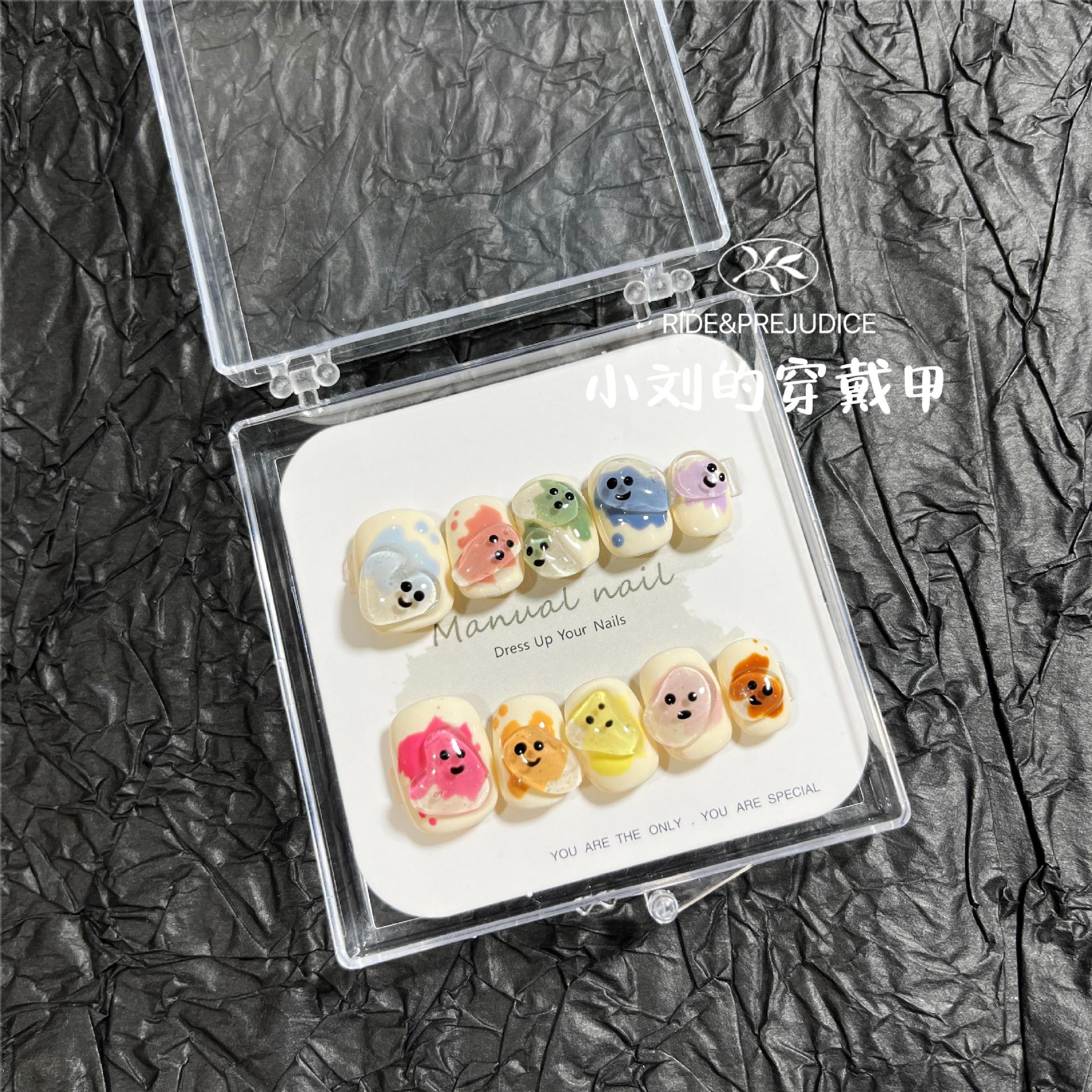 Cute Cartoon-style Short, Round Nail Stickers For Girls