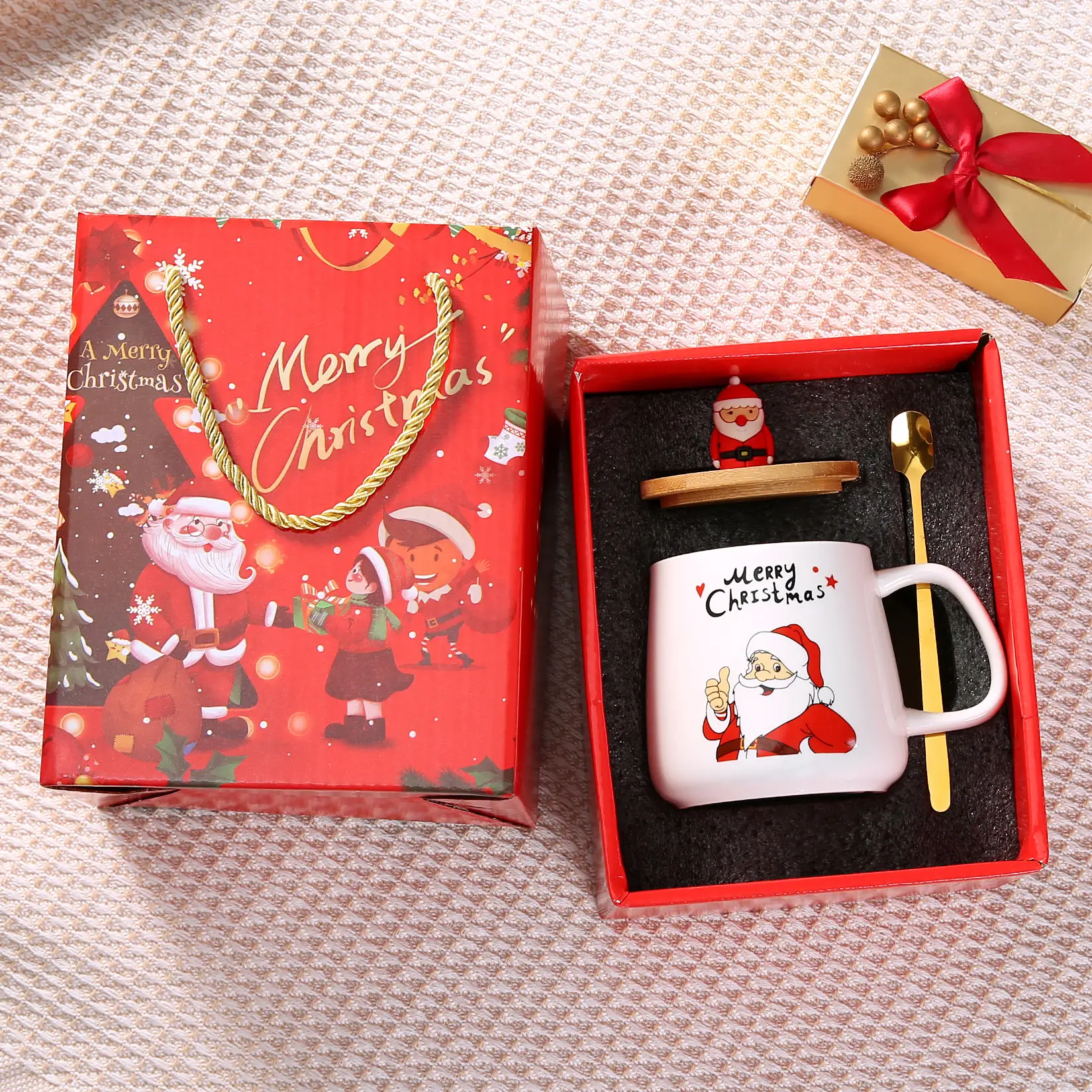 With Cover Spoon Santa Claus Gift Christmas Ceramic Cup Set