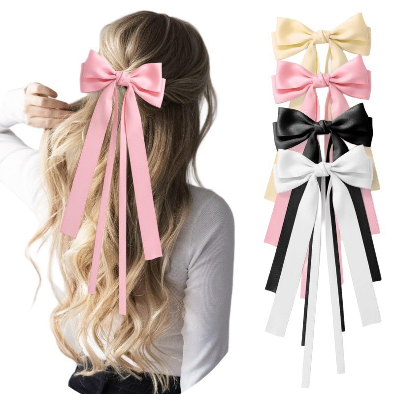 Title 4, Sweet Solid Color Ribbon Bowknot Barrettes