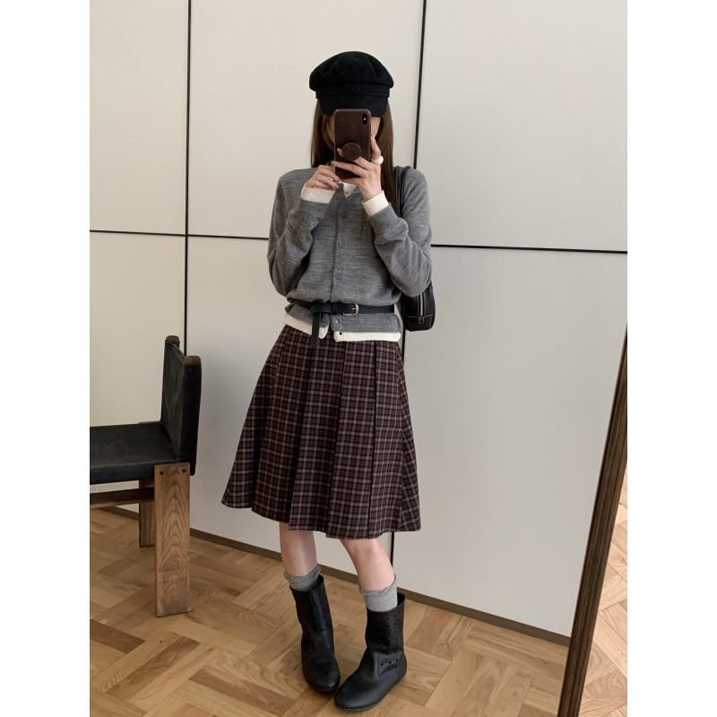 Candy Plaid Pleated Mid-skirt For Women