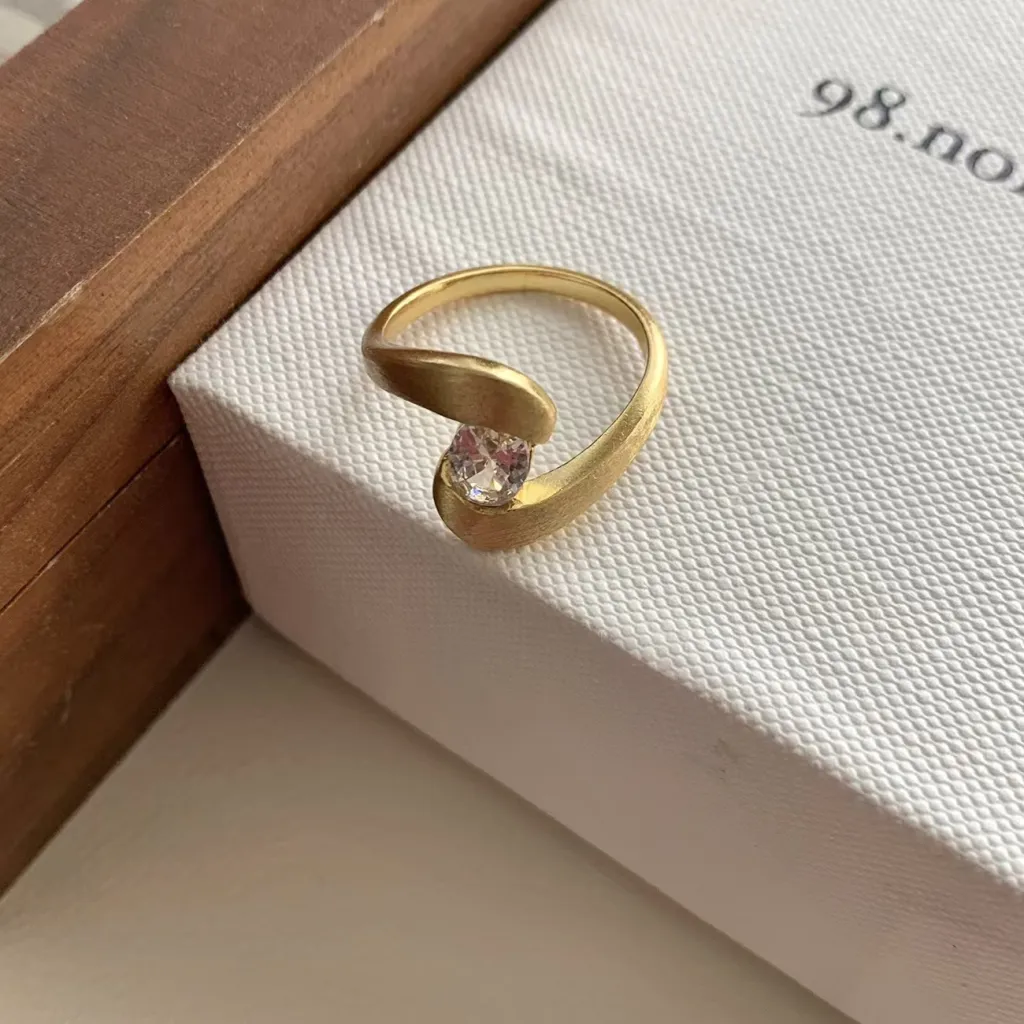 Irregular With Personality Brushed Zinc Alloy Ring Female Niche Inlaid Zircon - Gold