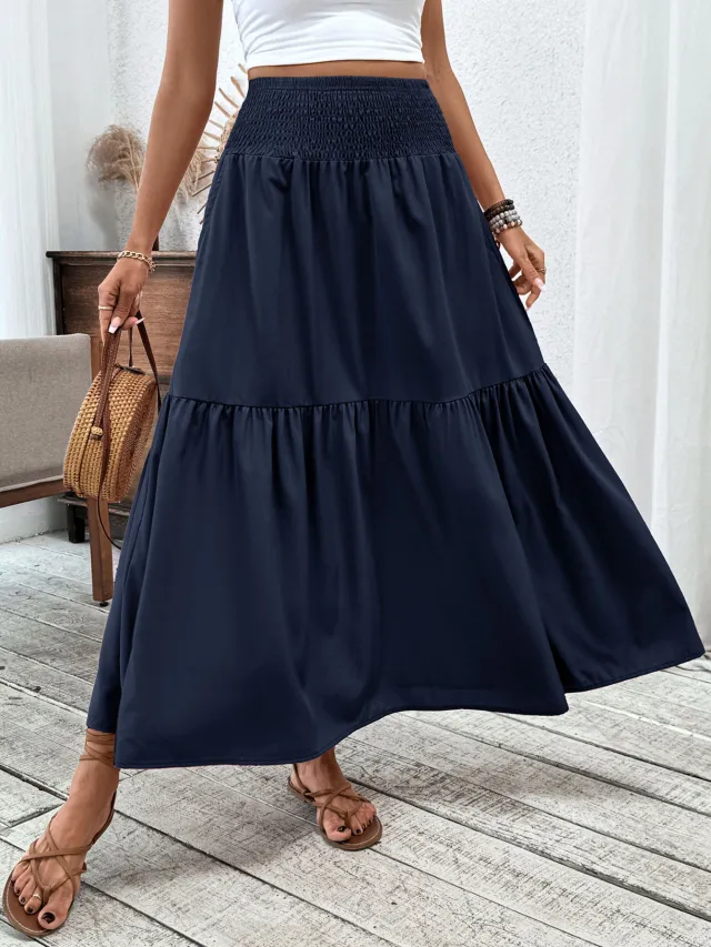 Small Floral Three layer Long Patchwork Skirt Navy - Shop at LoveMi