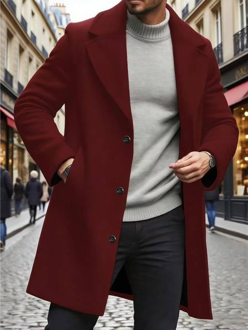 Trench Coat Notched Lapel Slim-fit Overcoat Elegant And Sophisticated Solid-color Trench