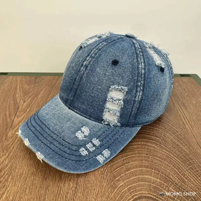 Men's And Women's Same Washed Denim Soft Peaked Cap Distressed Blue - Shop at LoveMi
