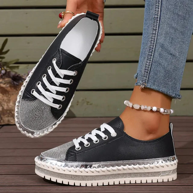 Womens Plus size White Sneakers With A Chunky Sole Black - Shop at LoveMi