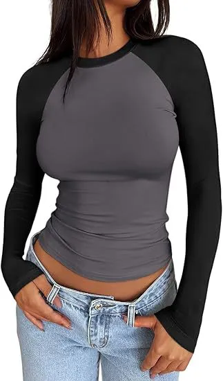 Slim fit Stretch Color Matching Short Top Gray And Black Combination - Shop at LoveMi