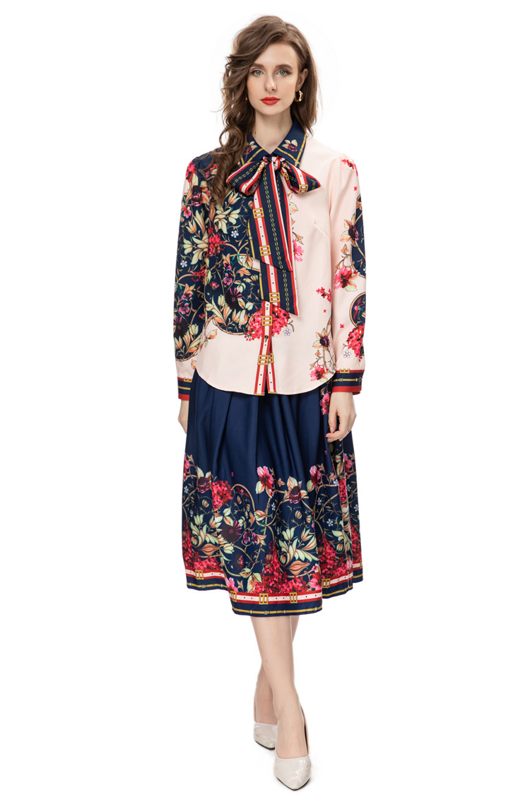 Lace-Up Printed Midi Dress Set