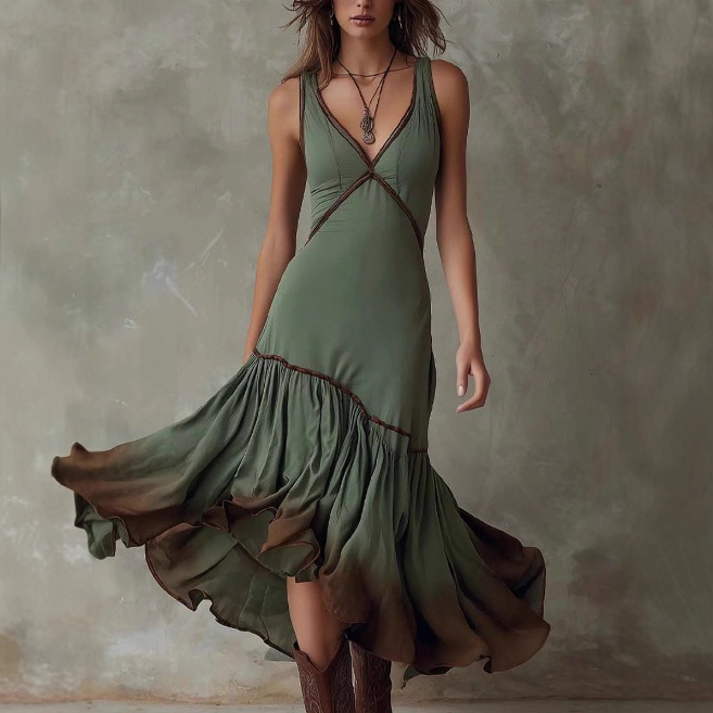 Bohemian Tie-Dye Ruffle Midi Skirt For Cross-Border Independent Sites In Europe And The US