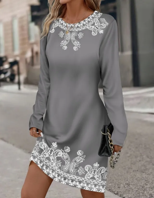 New Print European And American Women's Clothing Mid length Skirt Gray - Shop at LoveMi