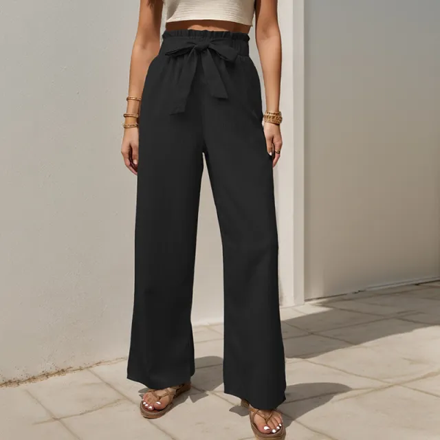 Tied Lotus Leaf Elastic Trousers Black - Shop at LoveMi