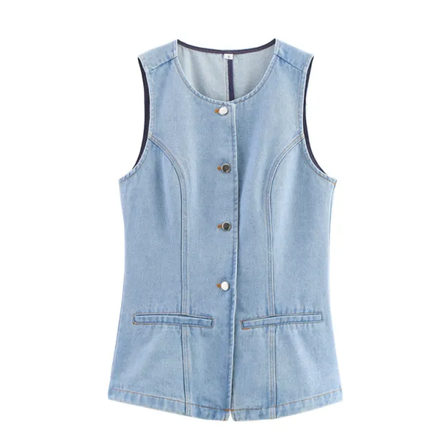 Design Tight Waist Two Colors Denim Waistcoat Vest Light Blue - Shop at LoveMi