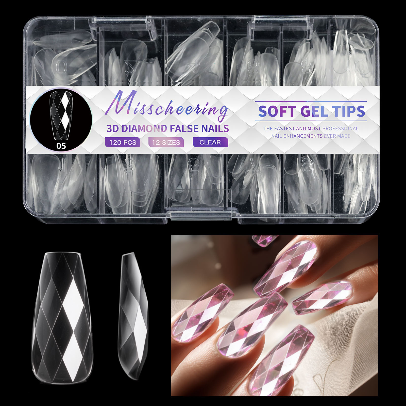 3D Diamond Wear Long Shaping Nail Tip