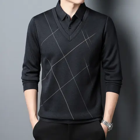 Spring and Autumn Men's Long Sleeve Fake Two Pieces