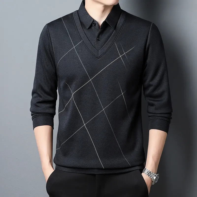 Spring and Autumn Men's Long Sleeve Fake Two Pieces