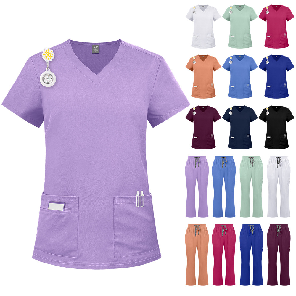Solid-color Nurse Uniform Workwear Two-piece Set With Embroidery