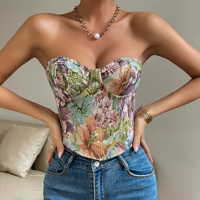 Y2K Floral Print Tube Vest Top With Back tied Design INS Fashion Crop Corset Tank For Women Clothing Floral - Shop at LoveMi