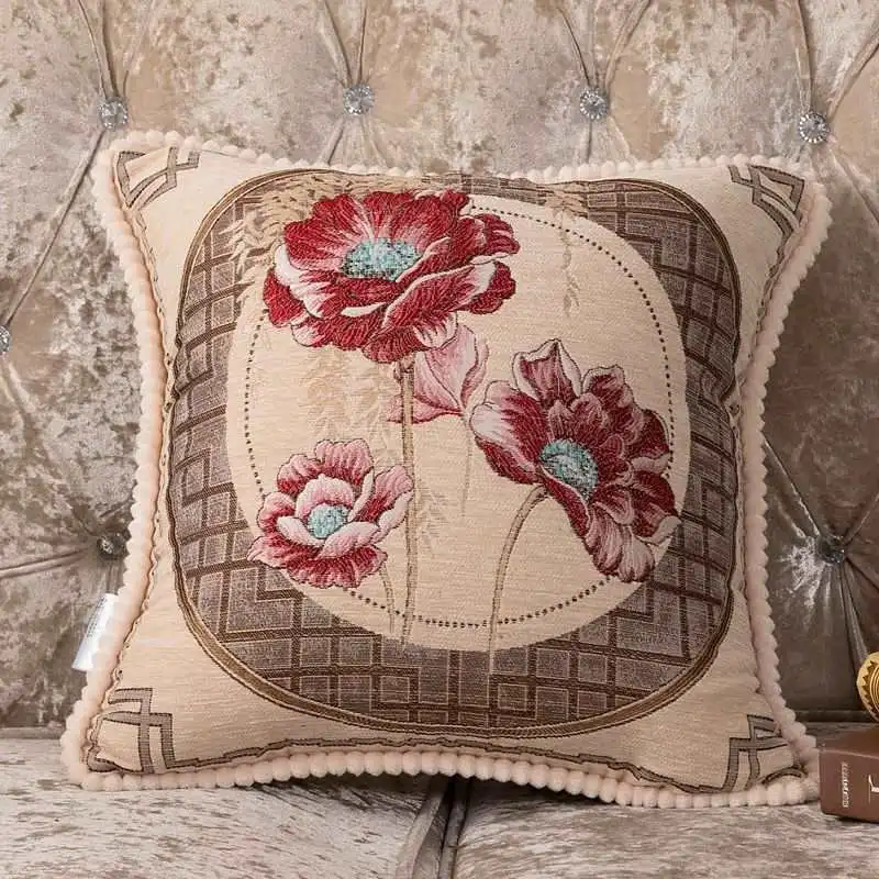 Sofa Pillow Cases Back Cushion Bedside Soft Bag Backrest Embroidery Car Club Lumbar Support Pillow European Luxury - Beige