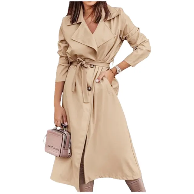 Women's Coat Plus Size Trench Coat Tie front Top Khaki - Shop at LoveMi