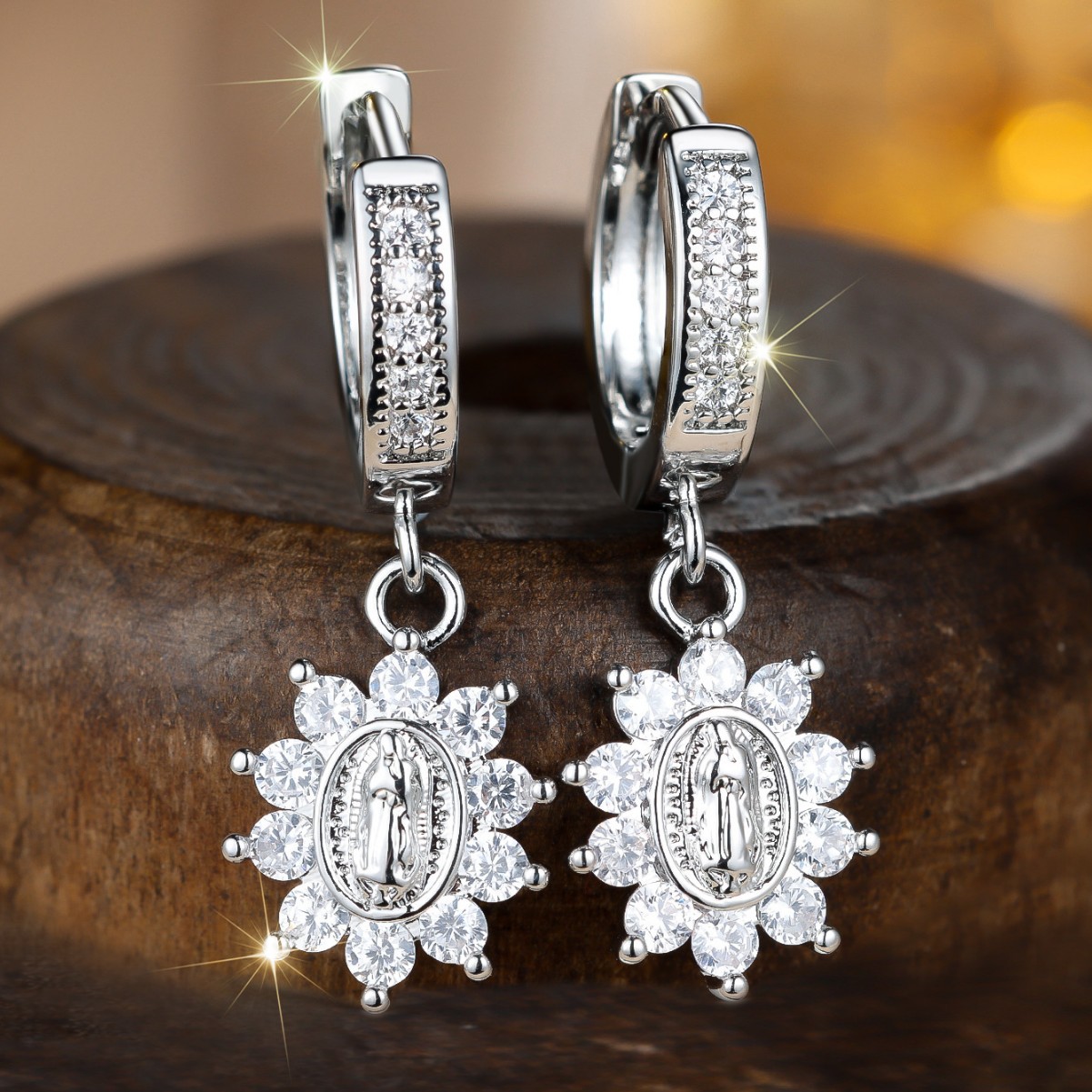 Western Light-luxury Virgin Mary Diamond-studded Earrings