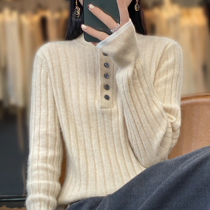Sweater Half Button Fake Two-piece Loose Long Sleeve Pullover Wool Knitted Bottoming Shirt